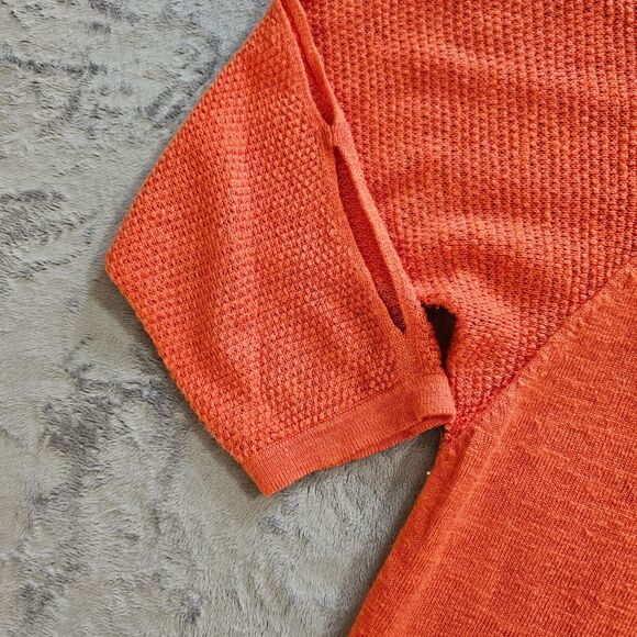 J Jill Top Shirt Womens Medium Petite Orange Linen Blend Open Sleeve Knit Casual - Picture 4 of 11